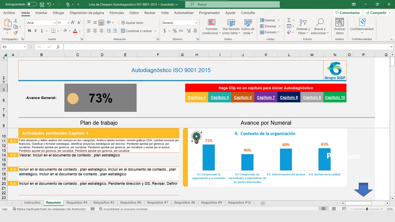 📋 Plantilla Completa de Lista de Chequeo y Autodiagnóstico ISO 9001:2015 en Excel